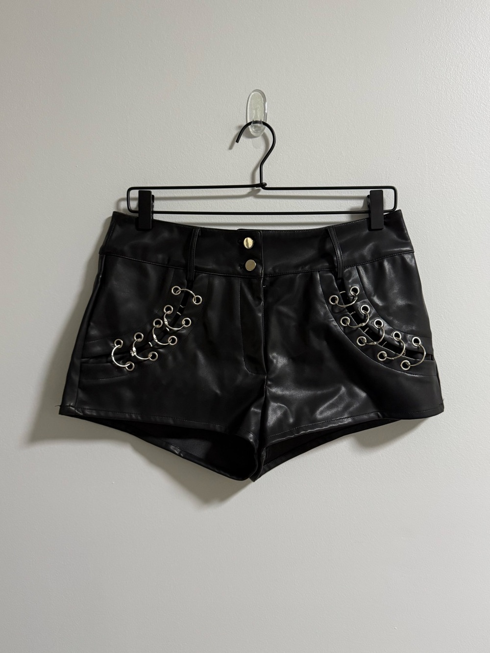 Fashion Nova Faux Leather Studded Ring Shorts - Picture 2 of 8